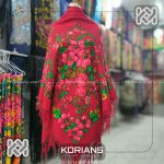روسری ترکمن پشمی مدل آتشی قرمز