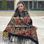 روسری ترکمنی پشمی زمینه مشکی کد Rw21923