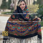 روسری ترکمنی پشمی زمینه مدل ستاره آبی