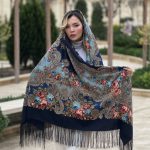 روسری پشمی اصیل ترکمن طرح آیلین آبی