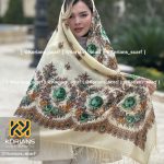 روسری ترکمن پشمی رنگ کرم