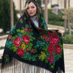 روسری ترکمنی پشمی اصل روسی مشکل گل قرمز