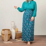 پیراهن دو رنگ گلدار 6058