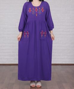 پیراهن ساحلی یقه گلدوزی ۲ جیب