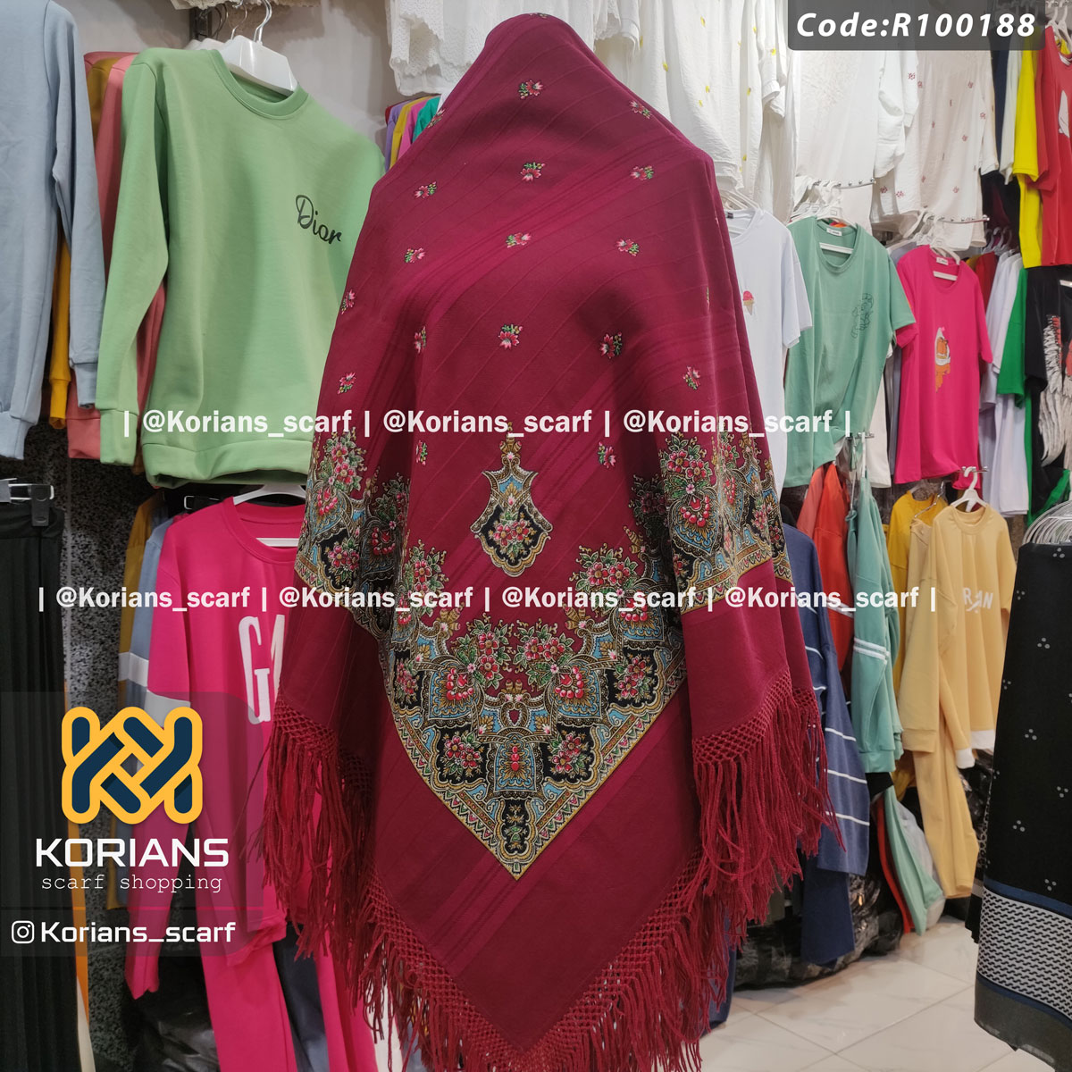 IMG_۲۰۲۴۱۲۰۱_۱۶۴۲۳۸ روسری ترکمنی پشمی اصیل کد R100188 - تصویر 1
