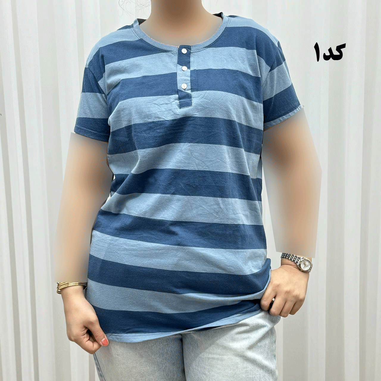 1-2L تیشرت زنانه H&M جلودکمه کد 1164 - تصویر 1