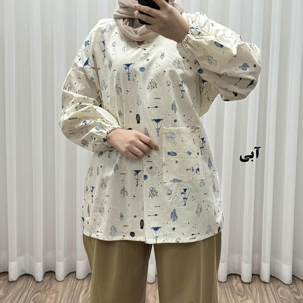 آبی مانتو جلوبسته مدل کاکتوس کد 1817 - تصویر 1