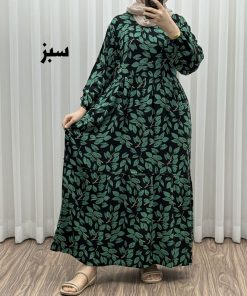 پیراهن نخی گلدار مدل برگ کد 1641