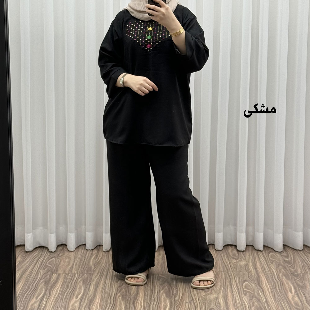 ست بلوز شلوار گلدوزی مدل آلنای کد 1639