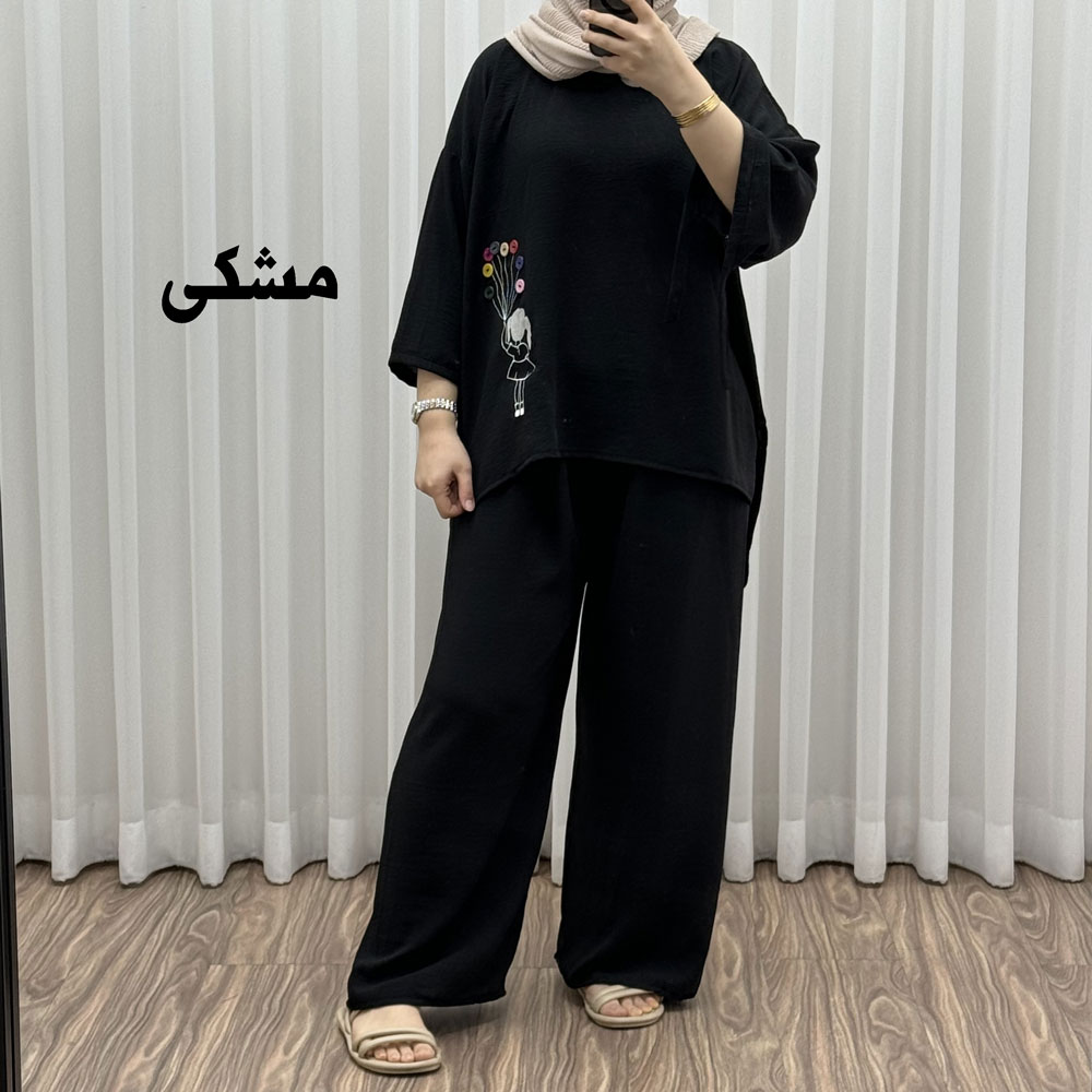 مشکی ست بلوز شلوار بادکنکی جدید کد 1640 - تصویر 1