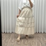 دامن بلند زنانه کرم طبقه‌ای کد 1829