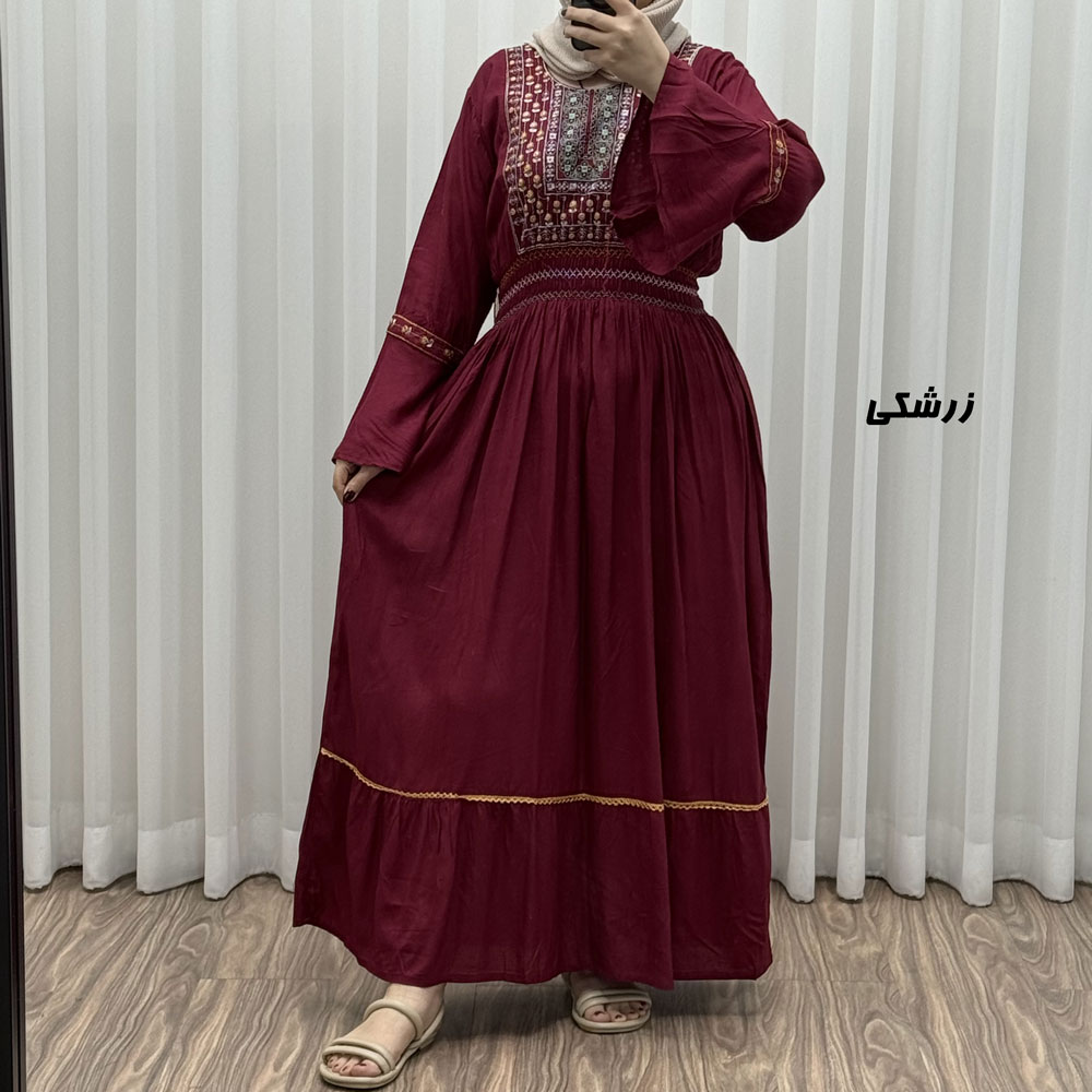 زرشکی پیراهن گلدوزی وارداتی مدل نازی کد 1778 - Image 1