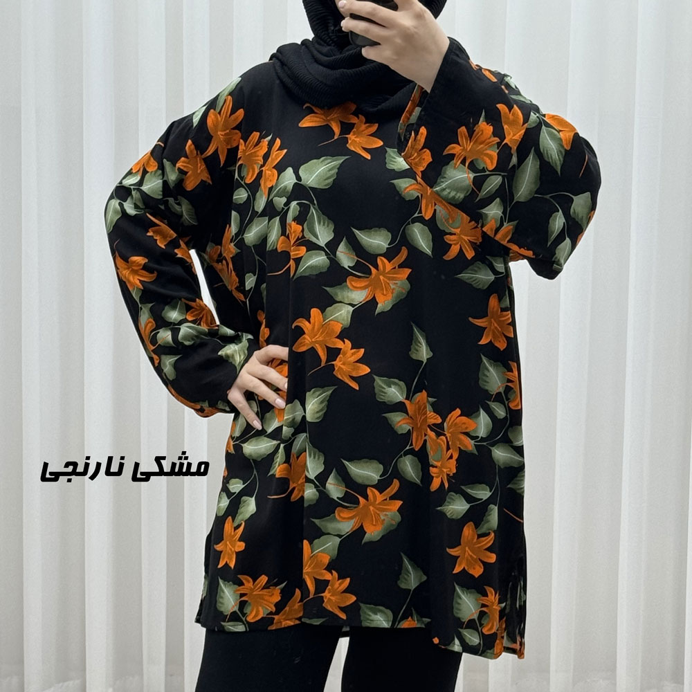 مشکی-نارنجی تونیک نخی طرحدار کد A1790 - تصویر 1