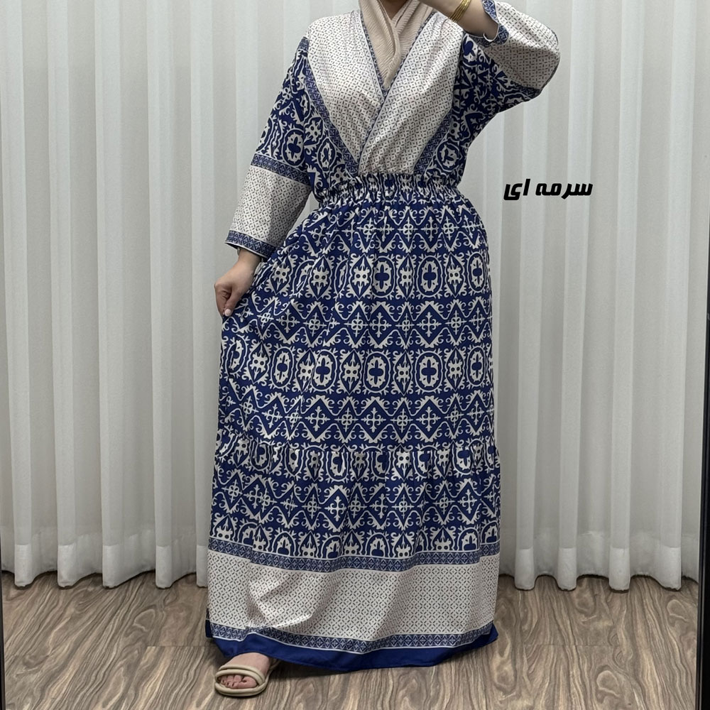 سرمه-ای پیراهن فلور بوگاتی چپ و راستی مدل جاجیم کد 1843 - تصویر 1