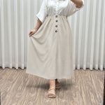 دامن بلند دکمه نما بیسکوئیتی کرم کد 2019