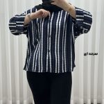 بلوز نخی راه راه جلو دکمه کد 2018 - تصویر 6