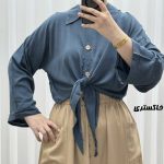 شومیز گرهای جلودکمه جنس نخی کد J2149 - تصویر 9