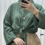 شومیز گرهای جلودکمه جنس نخی کد J2149 - تصویر 3