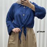 شومیز گرهای جلودکمه جنس نخی کد J2149 - تصویر 4