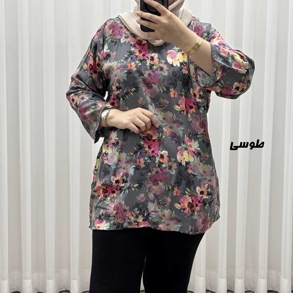 طوسی بلوز زنانه نخی مدل گل یخی کد R2053 - تصویر 1