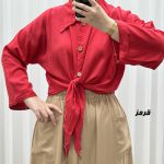 شومیز گرهای جلودکمه جنس نخی کد J2149 - تصویر 6