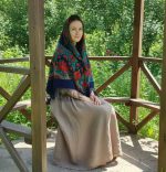 روسری ترکمنی اصل پشمی آبی گل قرمز کد 2176