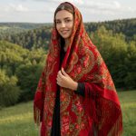 روسری ترکمنی اصل پشمی قرمز کد 2172