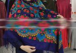 روسری ترکمنی اصل پشمی آبی گل قرمز کد 2176 - Image 2