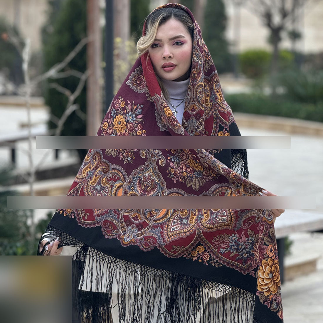 Rw1043 روسری ترکمنی اصل پشمی ریشه ابریشم کد 2184 - Image 1