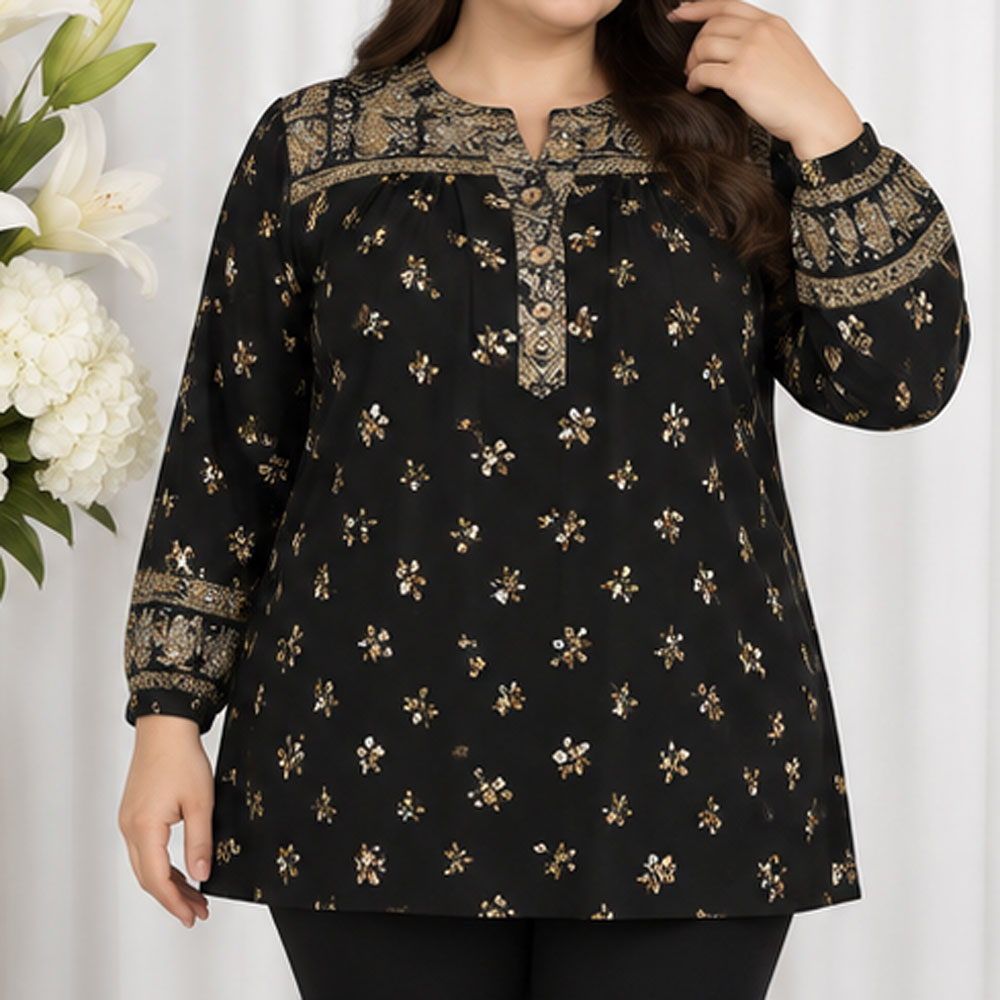 01 تونیک نخی سایز بزرگ طرح اندونزی مدل گلی کد Y2268 - تصویر 1