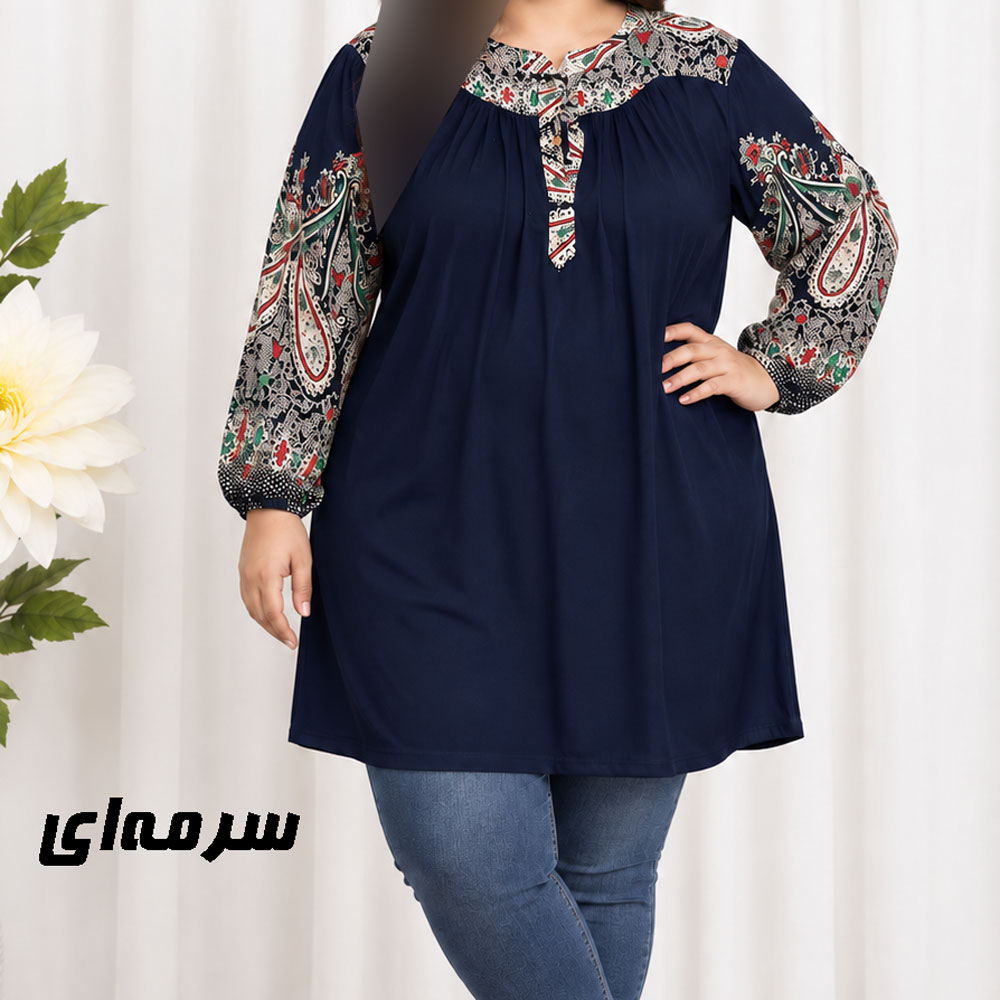 03 (2) تونیک نخی سایز بزرگ طرح اندونزی مدل ترمه کد Y2269 - تصویر 1