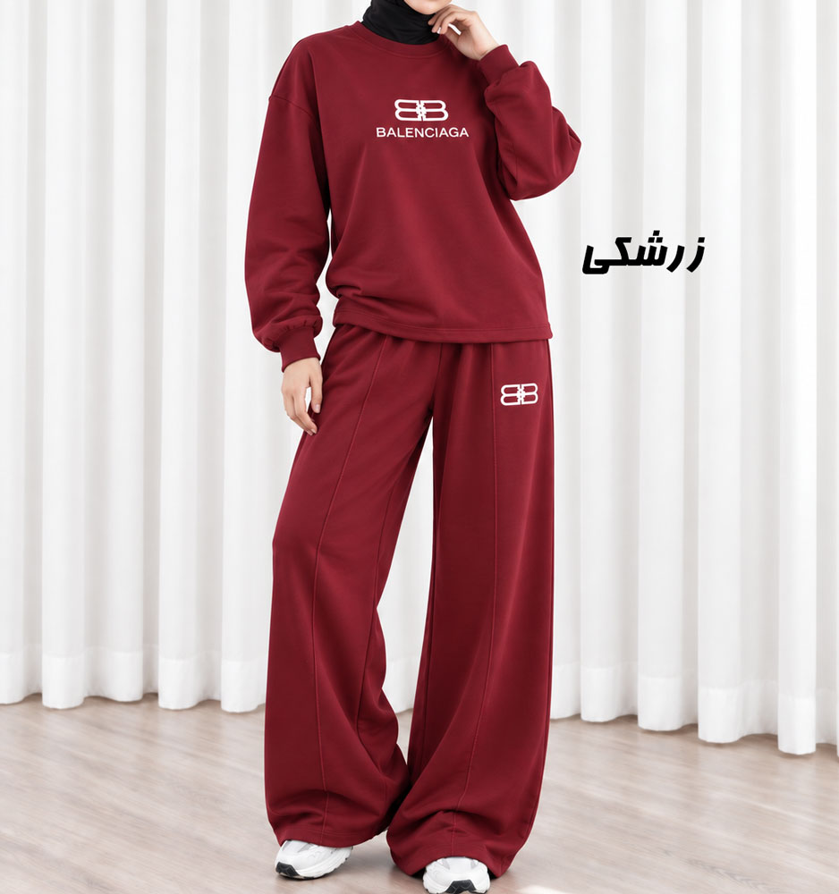 زرشکی ست بلوز شلوار آستین بلند بالنسیاگا اسپان کد 2223 - Image 1