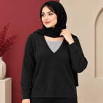 بلوز زنانه بافت وارداتی یقه هفت گیپور دار کد Z6083 - تصویر 5