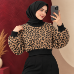 بلوز زنانه بافت کراپی پلنگی شانا کد Z6067