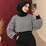بلوز زنانه بافت کراپی راه راه ایلای کد Z6066
