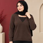 بلوز زنانه بافت وارداتی یقه هفت گیپور دار کد Z6083 - تصویر 3
