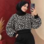 بلوز زنانه بافت کراپی پلنگی شانا کد Z6067 - تصویر 2
