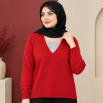 بلوز زنانه بافت وارداتی یقه هفت گیپور دار کد Z6083 - تصویر 6
