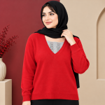 بلوز زنانه بافت وارداتی یقه هفت گیپور دار کد Z6083 - تصویر 4