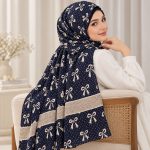 شال برشکا لمه طرح‌بندی سرمه‌ای کد 2327 - تصویر 5